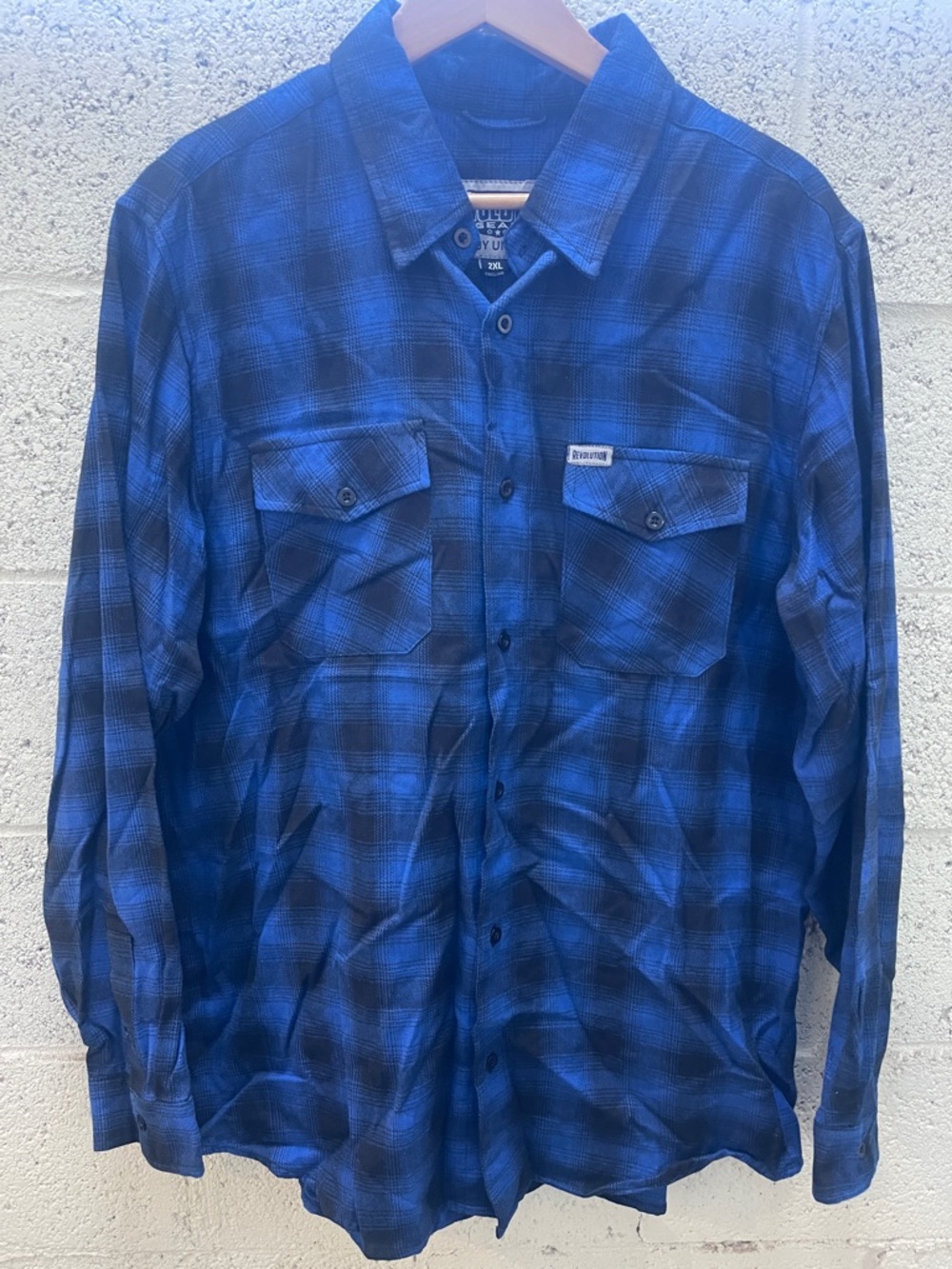 Revolution by Unik Men's Blue Plaid Button-Down Shirt - Workwear Style